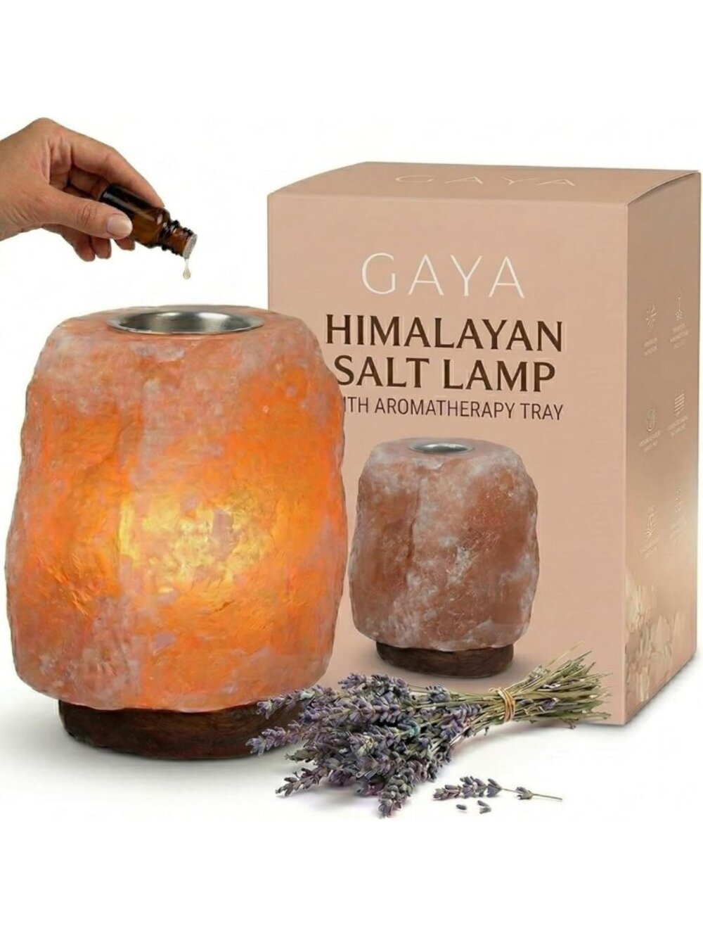 Natural Himalayan Pink Salt Lamp & Aromatherapy Diffuser with Dimmer Switch